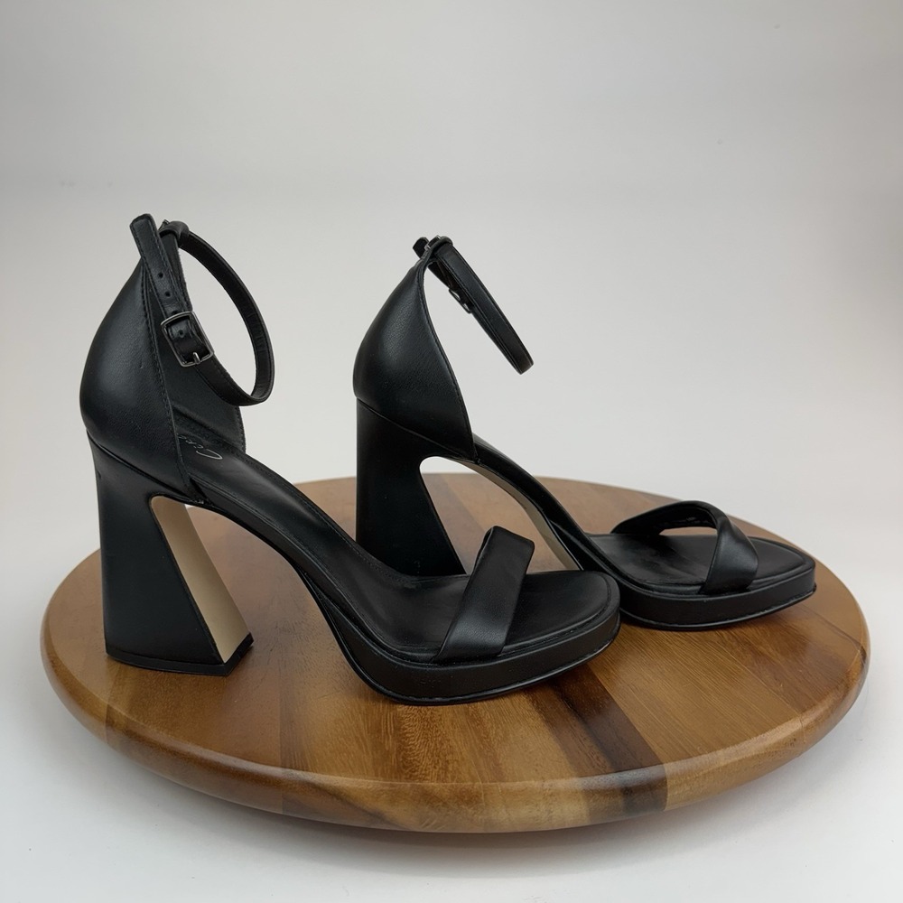 New Womens Circus Sam Edelman Holmes Black Faux Leather Heels Sandals Size 9.5 M